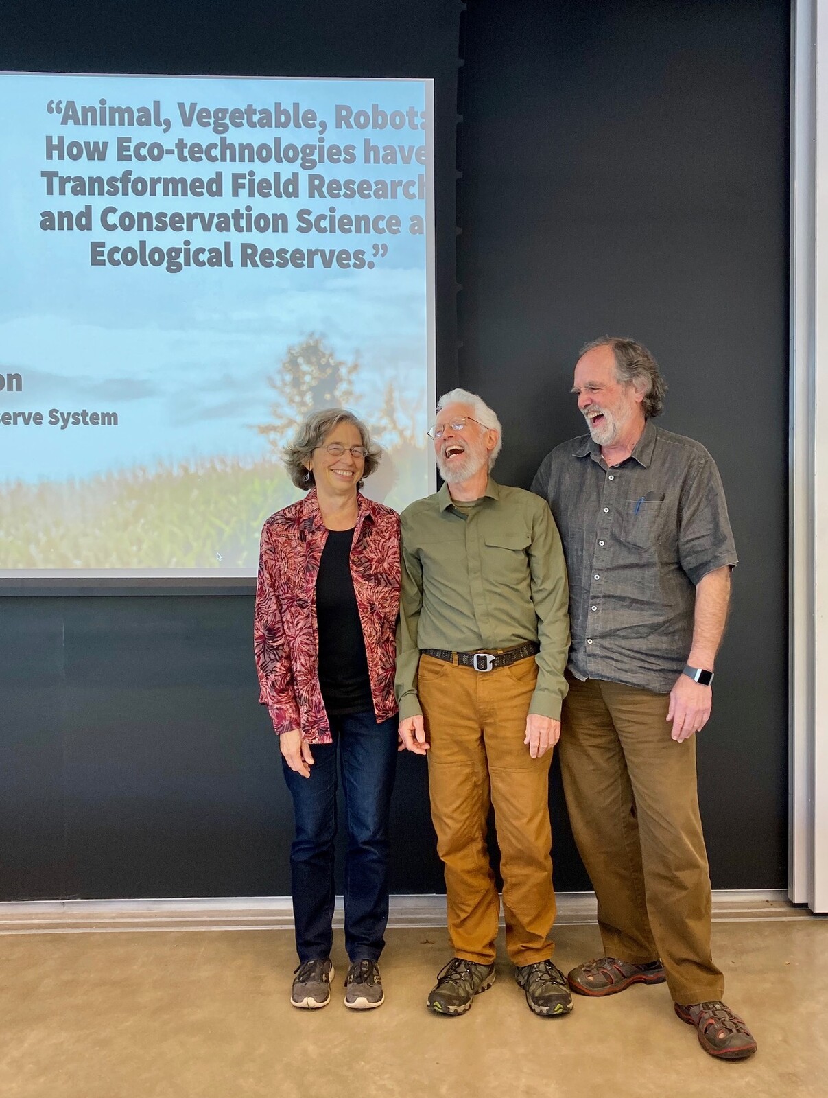 Yucking it up after my talk at Cornell in 2019 (Nancy Troutman, myself, and Jim