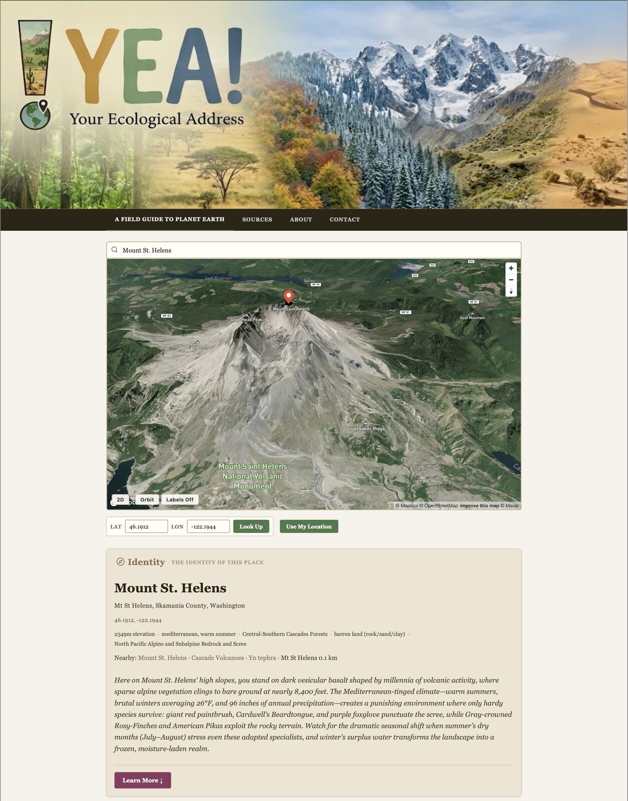 Yea.earth's 3D orbital view of Mount St. Helens
